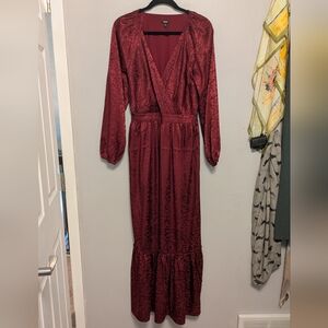 Express Red Jacquard Faux Satin Maxi Dress